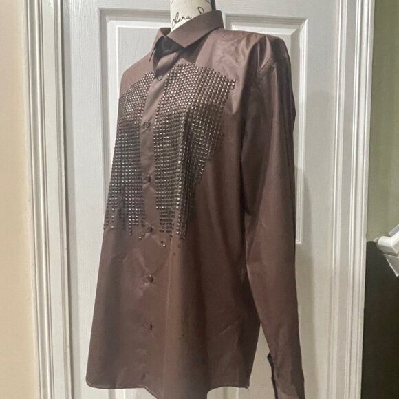 RAFAEL AMAYA SHIRT BUTTON DOWN BY RANGERS LEGEND XL CHOCOLATE STUDDED WESTERN - Picture 7 of 15
